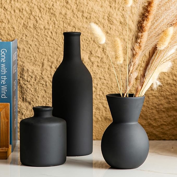 Ceramic Flower Vase Without Dried Fake Flowers, Centerpiece vases for Table, Modern Vases for Home Decor- 3 Pcs