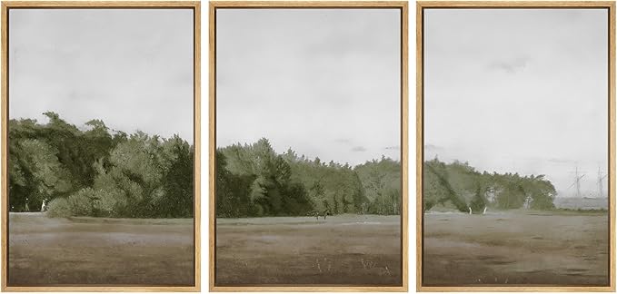 SIGNWIN Framed Canvas Print Wall Art Set Cloudy Sky Over Green Forest Clearing Nature Wilderness Illustrations Modern Art Landscape for Living Room, Bedroom, Office - 16"x24"x3 Natural