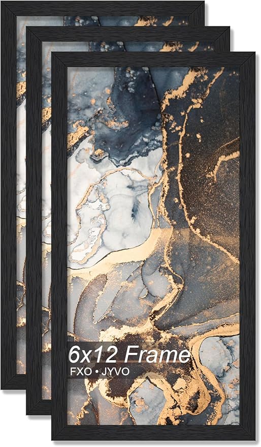 Engineered Wood 6x12 Picture Frame Set of 3, Black Frame for 6 x 12 Inch Picture Poster Photo, Light Weight 6 by 12 Frame with Wood-grain for Wall - 3 Pack/Black/6"x12"
