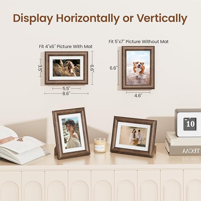 5x7 Picture Frame, USA-Sourced Walnut Wood Frame with Tempered Glass, Display 4x6 with Mat or 5x7 Without Mat, 5 by 7 Photo Frame for Wall & Tabletop Display, Handcrafted Wood Frame, 1 Pack