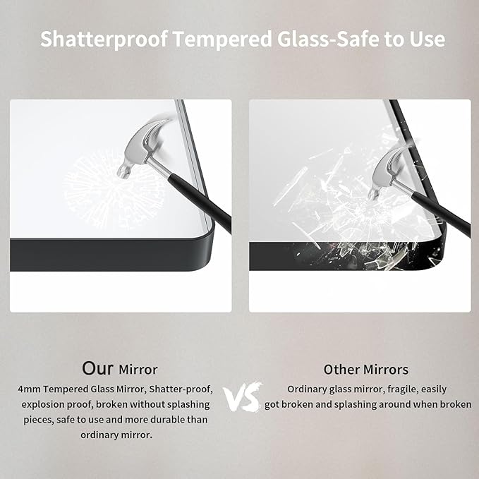 Black 20x16 Inch Metal Framed Mirror for Wall, Large Rounded Rectangle Mirror, Anti-Rust, Tempered Glass, Hangs Horizontally or Vertically