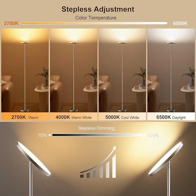 𝐑𝐆𝐁 Torchiere Floor Lamps for Living Room, 32W/3200LM Bright LED Standing Lamp with Remote, Modern Color Changing Tall Lamp with Stepless Dimming, 69" Corner Floor Lamp for Bedroom, Office