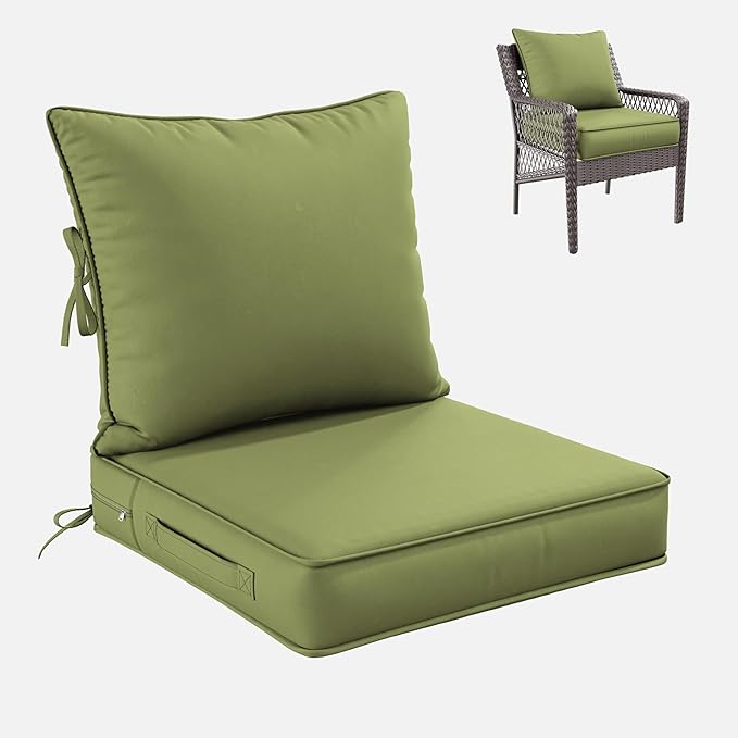 Premium Outdoor Seat Cushion Chair Cushions for Patio Furniture 22 L X 22 W X 4 H Waterproof & Fade Resistant Deep Seat and Backrest Cushion Set with Removable Covers for Chair, Sofa