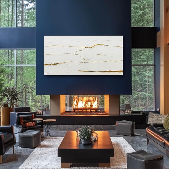 WINKAILIN Modern Artwork White Painting Abstract Wall Art for Dining Room Gold Foil Picture Big Painting for Living Room 29"x 58" Entryway Wall Decor