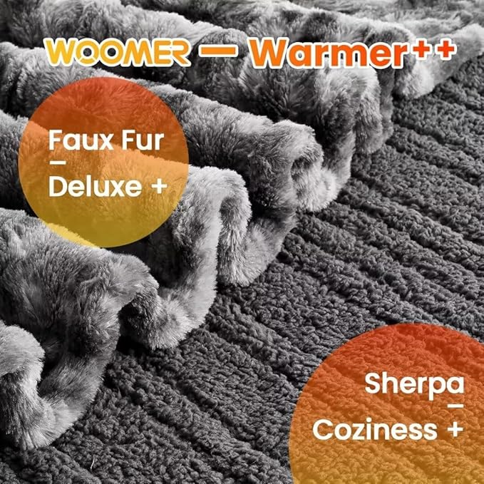WOOMER Electric Heated Throw Blanket 50"x 60", Reversible Super Cozy Faux Fur&Sherpa, Fast Heating,4 Heating Levels & 4H Auto Off, Machine Washable, Overheat Protection, Gift