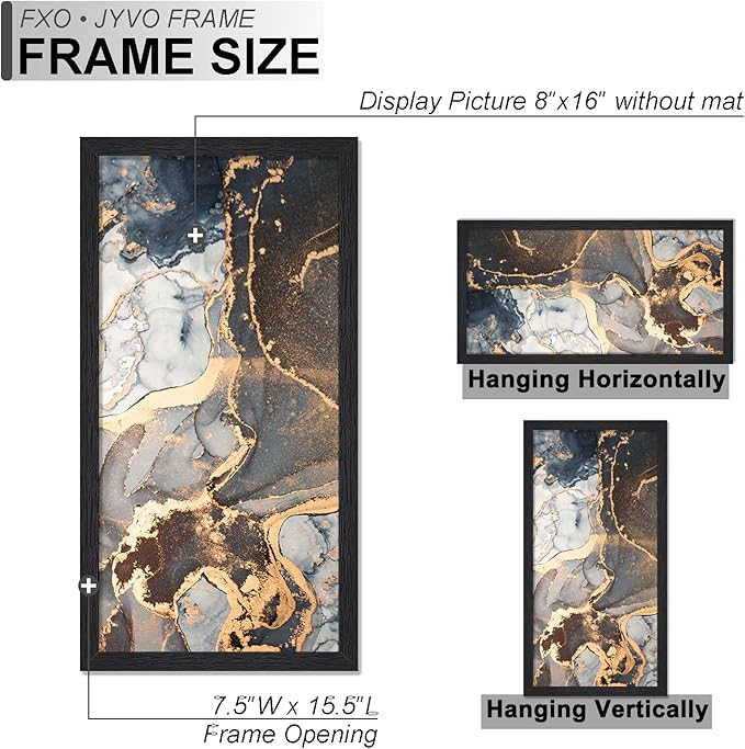Engineered Wood 8x16 Picture Frame, Black Frame for 8 x 16 Inch Picture Poster Photo, Light Weight 8 by 16 Frame with Wood-grain for Wall - 1 Pack/Black/8"x16"