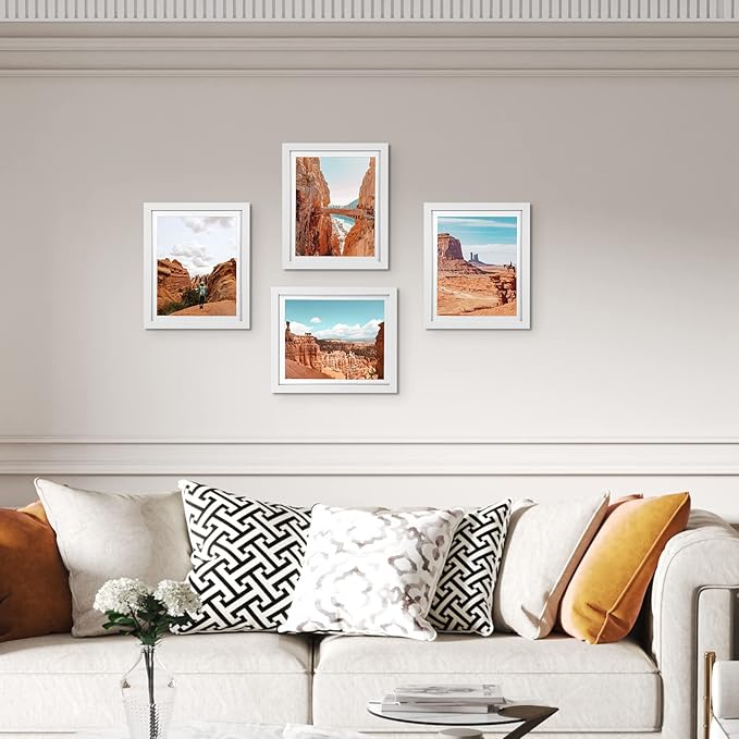 Giftgarden 8x10 Picture Frame Set of 4 White Wood Grain, 9x11 Frames Matted to 8” x 10” Photos with Mat for Wall or Tabletop