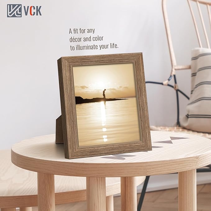 VCK 8x10 Picture Frame 5 Pack - Brown Walnut, Natural Textured Solid Wood Frame, Wall Gallery Frame