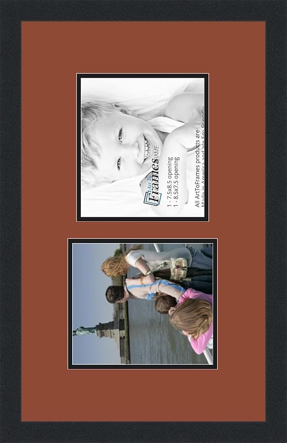 ArtToFrames Collage Photo Frame Double Mat with 2 - 7.5x8.5 Openings and Satin Black Frame