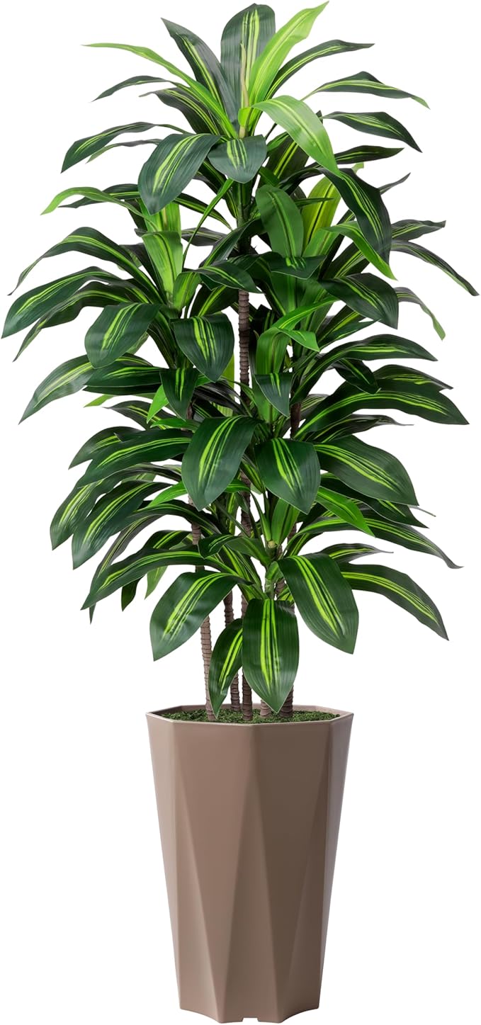 Artificial Dracaena Plant Indoor 5FT Fake Tree with Mocha Diamond Planter Faux Yucca Tall Fake Floor Plant Potted Artificial Trees for Home Office Living Room Decor Indoor