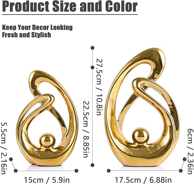 XMGZQ Home Decor Accent,Porcelain Art Mid Century Bookshelf Decorations,Gold Centerpieces for Tables,Abstract Ceramic Statue Sculpture for Coffee Table Mantel Tv Stand Centerpieces (Gold, Large)