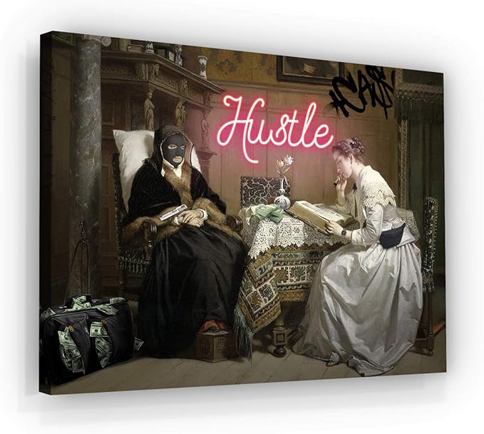 Fellipo Ricci Large Canvas Artwork - Hustle Cool Wall Art Prints Framed for Home Decor, Living Room, Office - Handmade Popular Museum Oil Painting Art Photo on Canvas (18"x24")