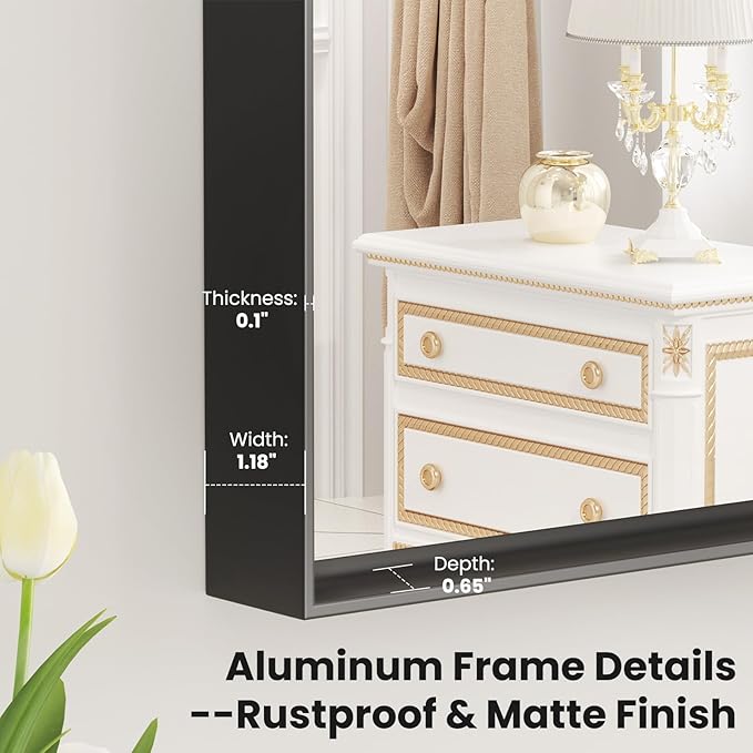 LOAAO Black Bathroom Mirror 55"X30" for Wall, Rectangle Bathroom Vanity Mirror, Tempered Glass, Hangs Vertically or Horizontally, Easy to Install, Modern Design