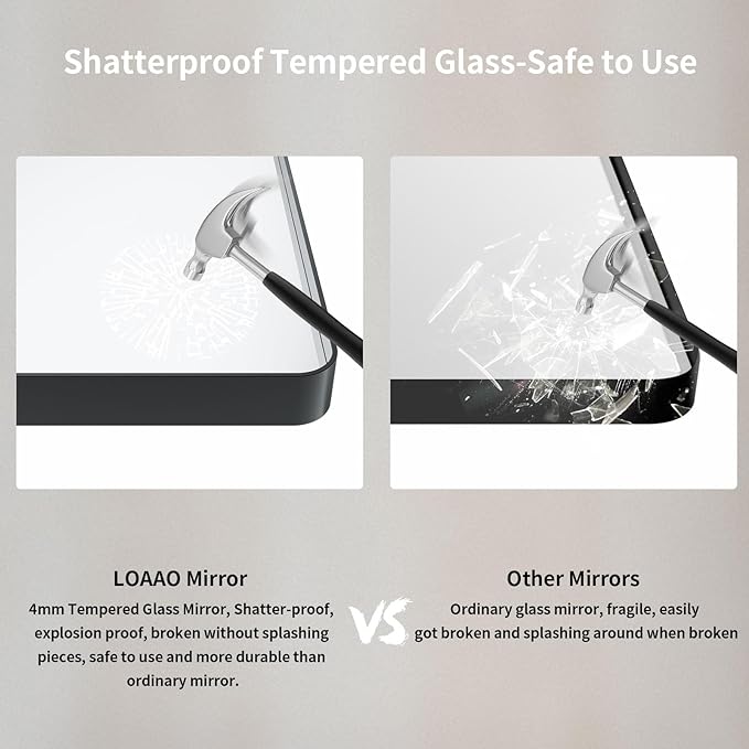 LOAAO 48X28 Inch Black Metal Framed Bathroom Mirror for Wall, Matte Black Bathroom Vanity Mirror Farmhouse, Anti-Rust, Tempered Glass, Hangs Horizontally or Vertically