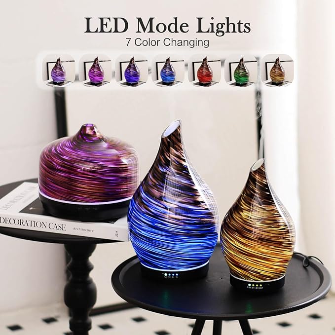 Porseme 280ml Essential Oil Diffuser Glass Color Changing Aroma Air Diffusers Aromatherapy Ultrasonic Cool Mist Humidifier 7 Running Hours Waterless Auto-Off for Sleeping, Yoga, Office (Dark Golden)