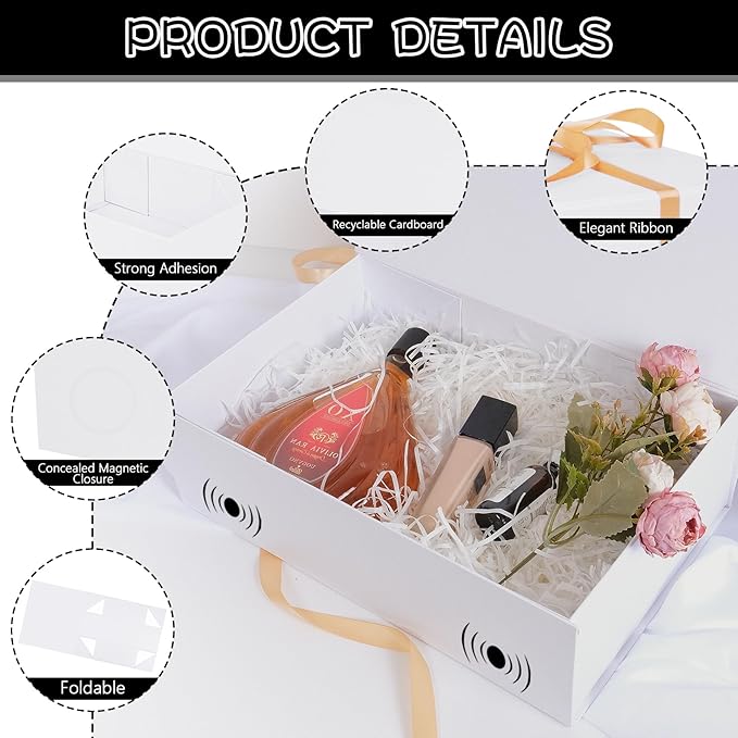 RayofSun White Gift Box,13.8" x 9" x 4.3" Large Groomsmen Proposal Box with Magnetic Closure Lid and Ribbon for Anniversary Wedding Birthday Graduation Festivals (3 Pack)