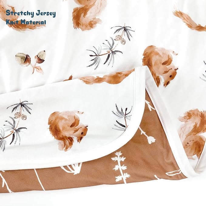 GRSSDER Baby Blankets Super Soft Stretchy Jersey Swaddle Blanket 2 Pack for Girls and Boys, Double Layer Reversible Receiving Blankets 34 x 44, Extra Large for Swaddling, Squirrel & Jungle