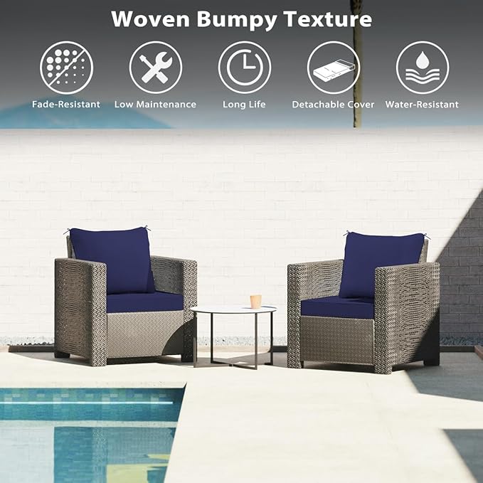 Sundale Outdoor Olefin Deep Seat Cushion Set of 2, Patio Chair Cushion and Pillow, Water-Resistant Sectional Sofa Pad with Straps Navy Blue, 23 x 26 x 4 Inches