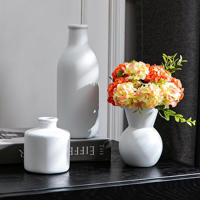 Ceramic Flower Vase Without Dried Fake Flowers, Small Vase for Centerpieces, Modern Vases for Home Decor- 3 Pcs