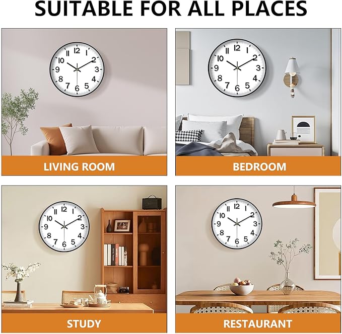 Modern Wall Clock, 10 Inch Digital Wall Clocks Battery Operated, Round Non Ticking Silent Analog Clock for Bedroom Living Room Kitchen Office Gym Classroom Decor,Black Battery Clock