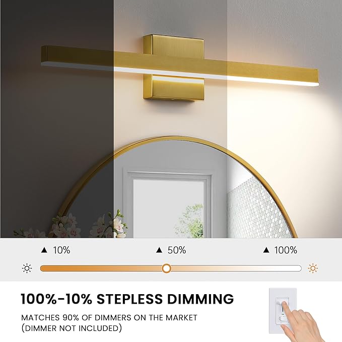KAISITE Modern Bathroom Vanity Light Gold 24-Inch Fixture Over Mirror - Dimmable 5CCT LED Bar Light for Restroom