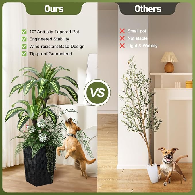 Artificial Dracaena Tree 4ft Artificial Plants Indoor UV Resistant, Dracaena Fake Plants with Multiple Plants in Black Tall Planter for Indoor Outdoor Decoration (1 Pack)