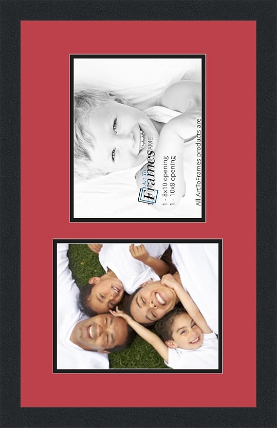 ArtToFrames Collage Photo Frame Double Mat with 2 - 8x10 Openings and Satin Black Frame