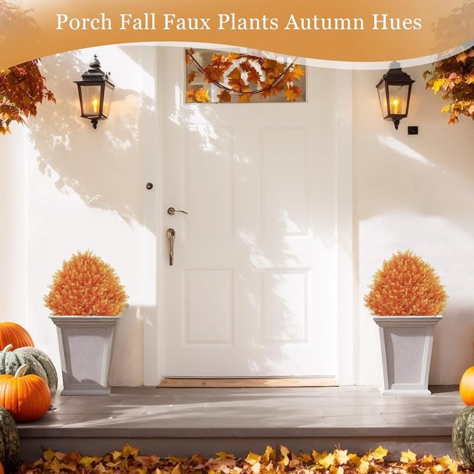 24" Faux Cedar Trees for Outdoor Planters, Set of 2 Artificial Topiary Ball Plants UV Resistant, Fake Bushes & Shrubs for Front Porch, Patio, Fall Decor
