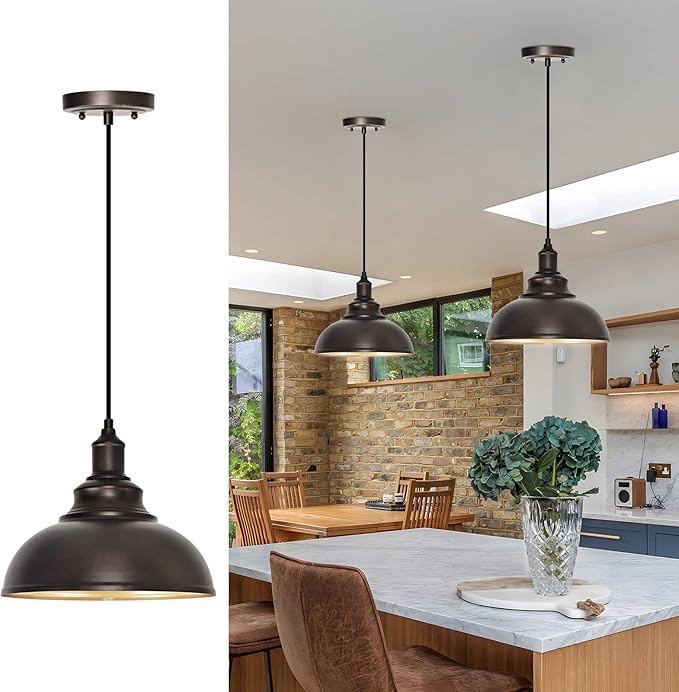 1 Pack Farmhouse Pendant Light Bronze Pendant Lighting for Kitchen Island Industrial Hanging Barn Light Pendant Lighting Over Island Sink Light Fixtures