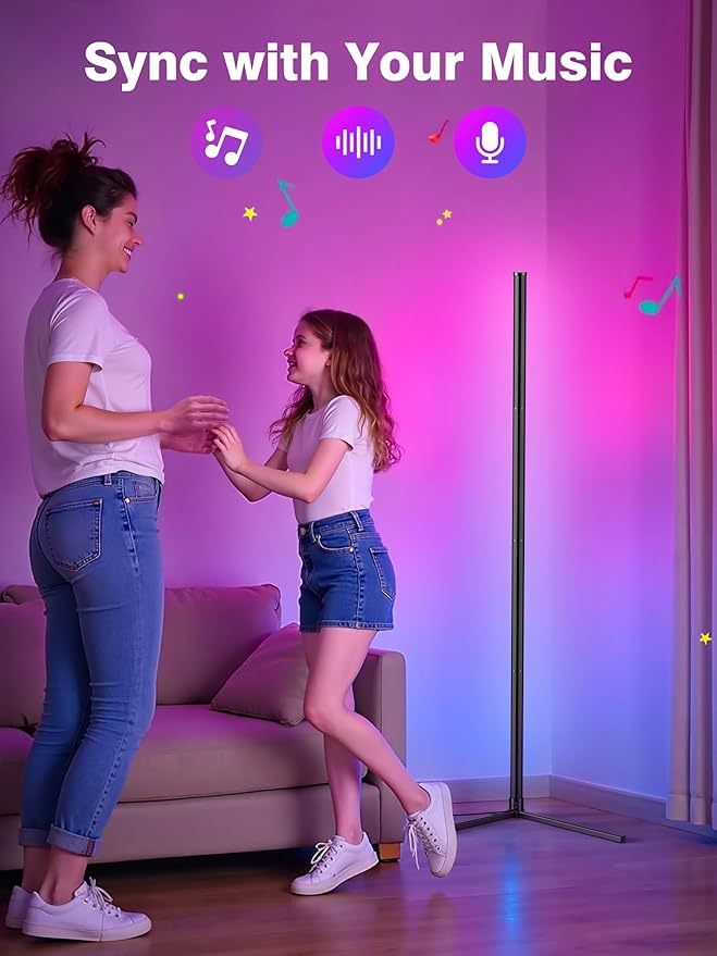 2Pack Corner Floor Lamp, Modern LED Corner Lamp with APP & Remote Control, 16 Million Colors, 68+ Scene Modes, Music Sync, Ambient Lighting for Living Room, Bedroom, and Gaming Room