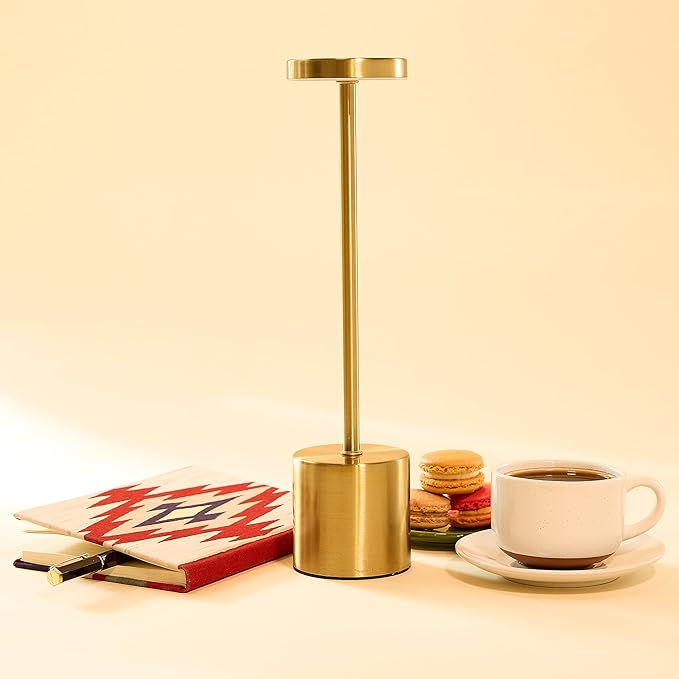 Camden Reed Table Lamp, Desk lamp, 3 Different Lighting Modes, Modern Minimal Design for Dinner/Coffee Table/Restaurant/Bedroom, Flat Gold