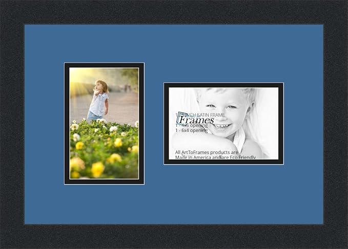 ArtToFrames Collage Photo Frame Double Mat with 2-4x6 Openings and Satin Black Frame