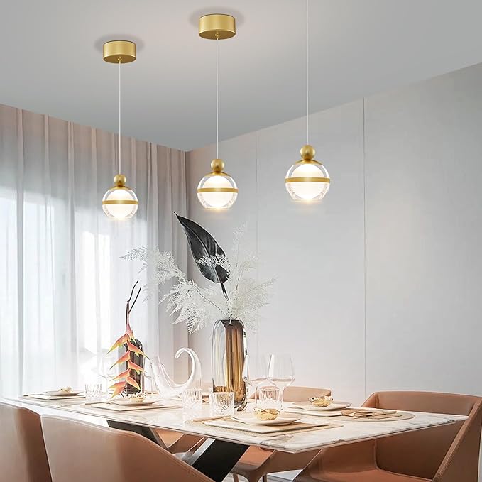 Gold Pendant Lights Kitchen Island Modern LED Ceiling Hanging Pendant Lights Acrylic Globe Pendant Light Fixtures for Dining Room Bedroom Living Room 1-Light
