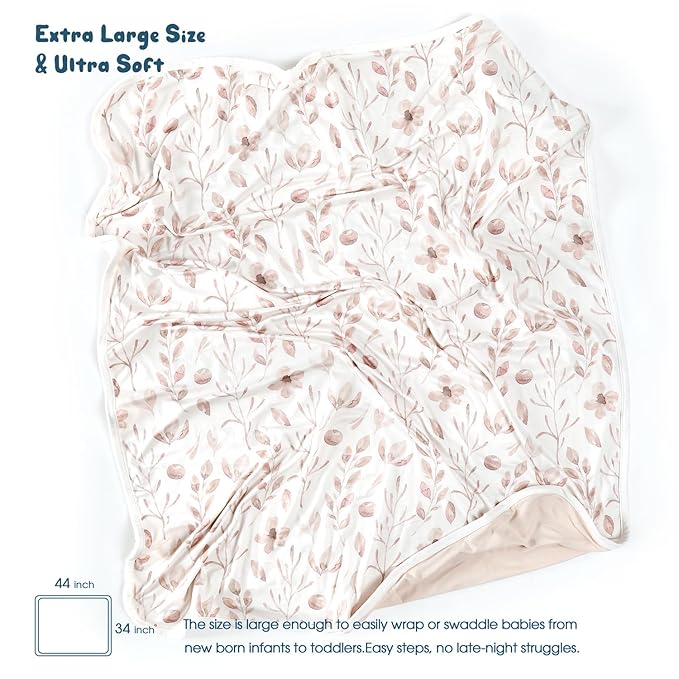 GRSSDER Baby Swaddle Blankets 2 Pack, Super Soft Jersey Knit Baby Quilt Blankets for Baby Girls, Double Layer Receiving Blankets 34 x 44 Inches Extra Large for Swaddling, Pink Flowers Season