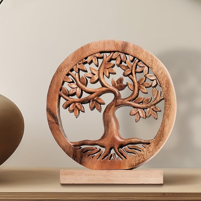 Decozen Solid Wood Tree of Life Sculpture - Home Decor, Living Room, Boho, Shelf, Coffee Table, Centerpiece Table Decorations, Mantle, Dining Table Centerpiece, Bathroom Shelf, Entryway, Farmhouse