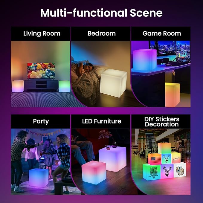 LOFTEK 12-inch Smart Cube Lights: RGBW+IC 16 Million Colors Changing LED Furniture Night Light with APP, Music Sync & Timer Floor Lamp for Living Room Bedroom Game Atmosphere (Corded Electric)