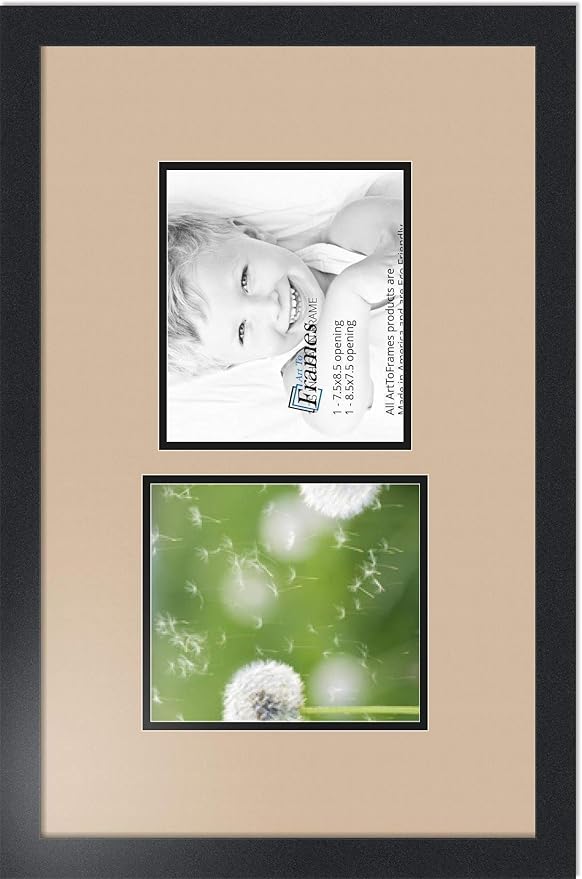 ArtToFrames Collage Photo Frame Double Mat with 2 - 7.5x8.5 Openings and Satin Black Frame
