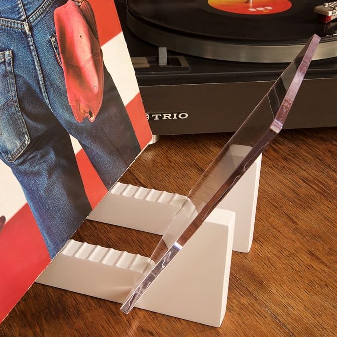 KAIU Vinyl Record Storage - Solid Wood with Crystal Clear Acrylic Holder - Premium Design, Perfect 12" LPs or 7" Singles Display Unit - Stores and Supports up to 50 Albums (Modern White)