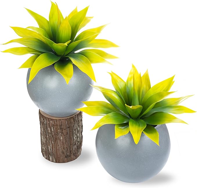 Artificial Flowers for Outdoors Artificial Agave 22'' Fake Plants Faux Agave Artificial Plants Outdoor Fake Flowers Outdoor Faux Plants Indoor Uv Resistant Artificial Plants (Yellow 2pcs)