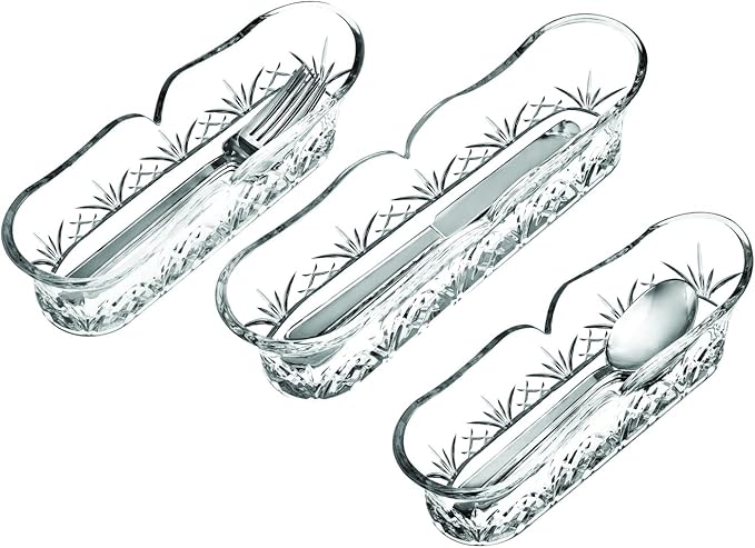 Godinger Fork, Spoon and Knive Glass Cutlery Caddy Organizer, Kitchenware & Storage, Set of 3