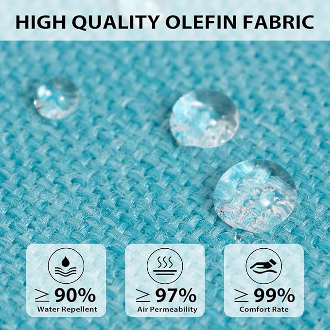 Sundale Outdoor Olefin Deep Seat Cushion, Patio Chair Cushion and Pillow, Water-Resistant Sectional Sofa Pad with Straps Teal, 24 x 24 x 4 Inches