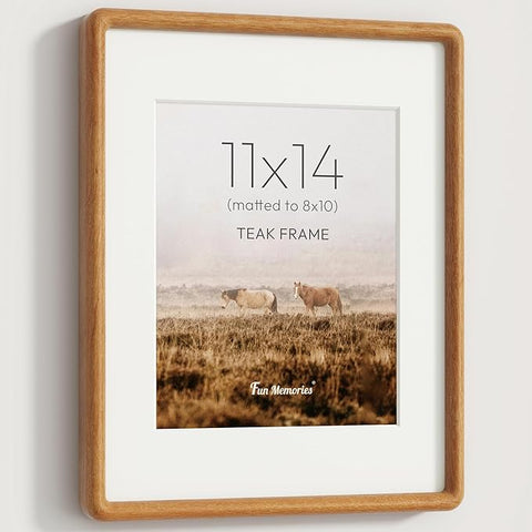 11x14 Picture Frame, Solid Teak Wood Frame with Real Glass, Hard Wood 11 by 14 Photo Frame for Wall & Tabletop Display, 11x14 Picture Frame Matted to 8x10, Natural Teak Color
