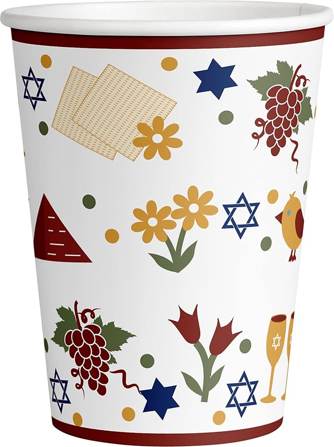 Traditional Passover Tableware Pack: Disposable Paper Plates, Napkins and Cups Set for 20