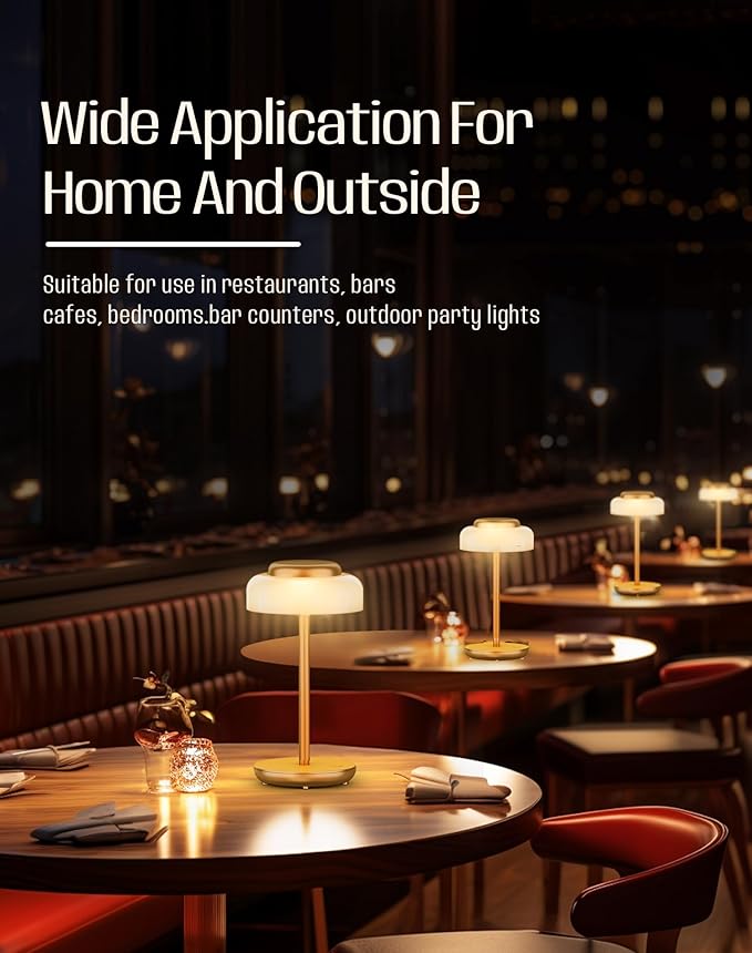 QiMH Battery Operated LED Table Lamp, 5000mAh Rechargeable Cordless Lamp, Stepless Dimmable Touch Control, Small Waterproof Desk Night Light for Living Room, Bedroom, Outdoor Bar (Gold)