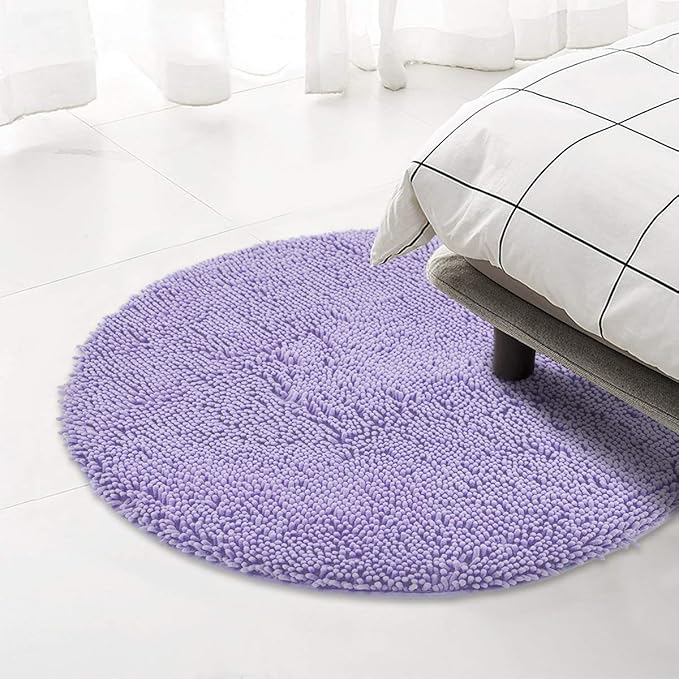 MAYSHINE Round Area Rug Set for Bathroom | Soft Plush Chenille Bath Mat, Water Absorbent Non-Slip Bathroom Rug | Washable Shag Carpet for Shower, Bedroom, or Home Décor | 36"x36" (Round) | Lavender