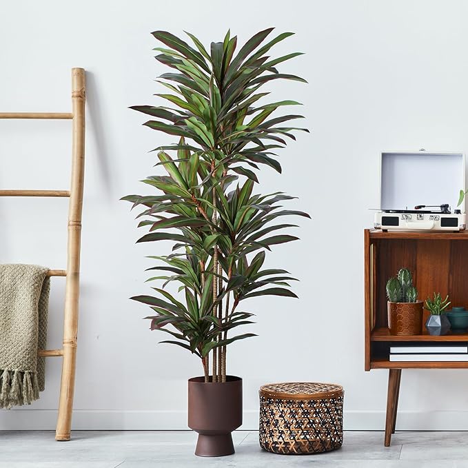 Dracaena Artificial Plant 6ft Red Yucca Silk Tree Faux Plants Indoor Tall Fake House Floor Plants Realistic Artificial Trees for Home Office Decor Indoor Outdoor Housewarming Gift