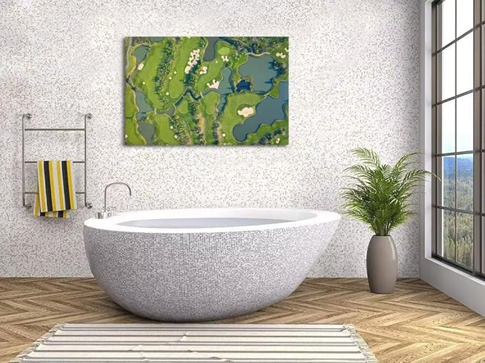 Golf Course Wall Art for Living Room Bedroom Bathroom Home Decorations Fairway Golf Course Picture Poster Canvas Prints Modern Framed Artwork Ready to Hang(12''H x 16''W)