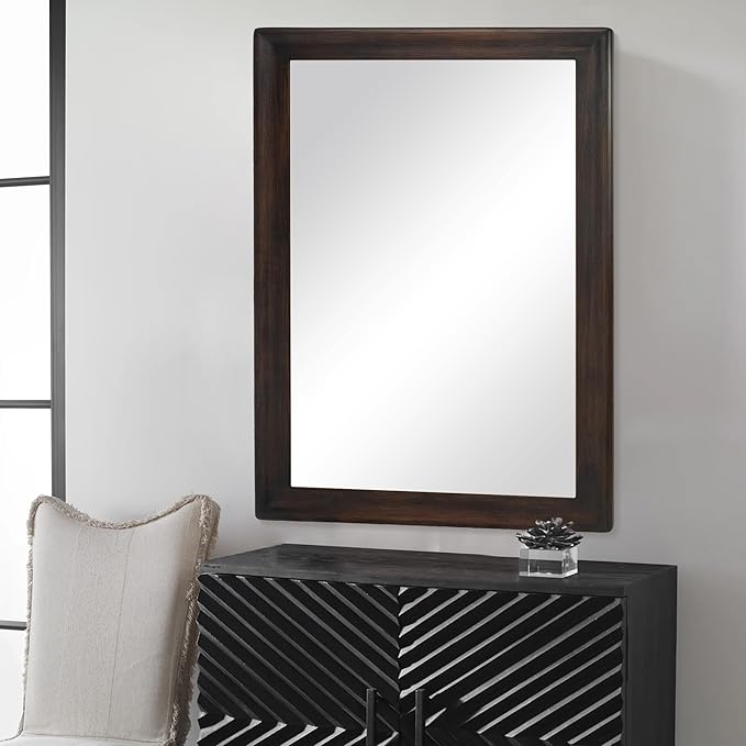 CULER Rustic Wood Wall Mirror for Bathroom,Rectangle Large 30 x 40 inch Hanging Vanity Black Mirrors with Wooden Frame for Living Room,Bedroom,Entryway(Dark Walnut)