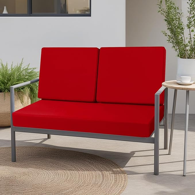idee-home Outdoor Loveseat Cushions, Waterproof Patio Loveseat Cushion, Outside Couch Hampton Bay Deep Seat Cushion Replacement Set, Patio Love Seat Sofa Cushions for Furniture, 46" x 26" Red