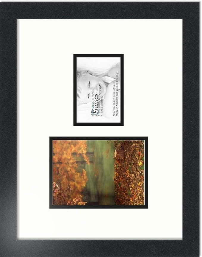 ArtToFrames Collage Photo Frame Double Mat with 1 - 3.5x5, 5x7 Openings and Satin Black Frame